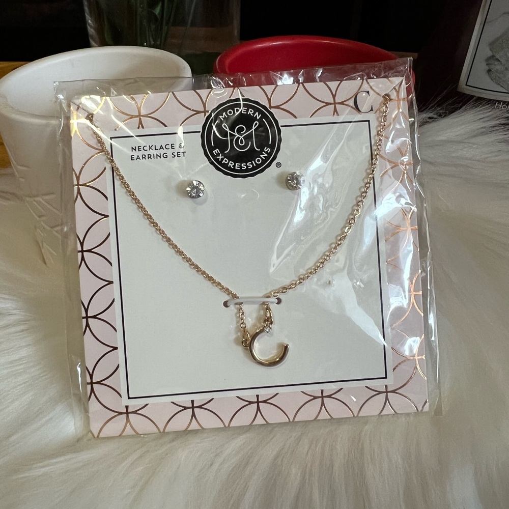 Modern Expressions Letter C Necklace and Studs